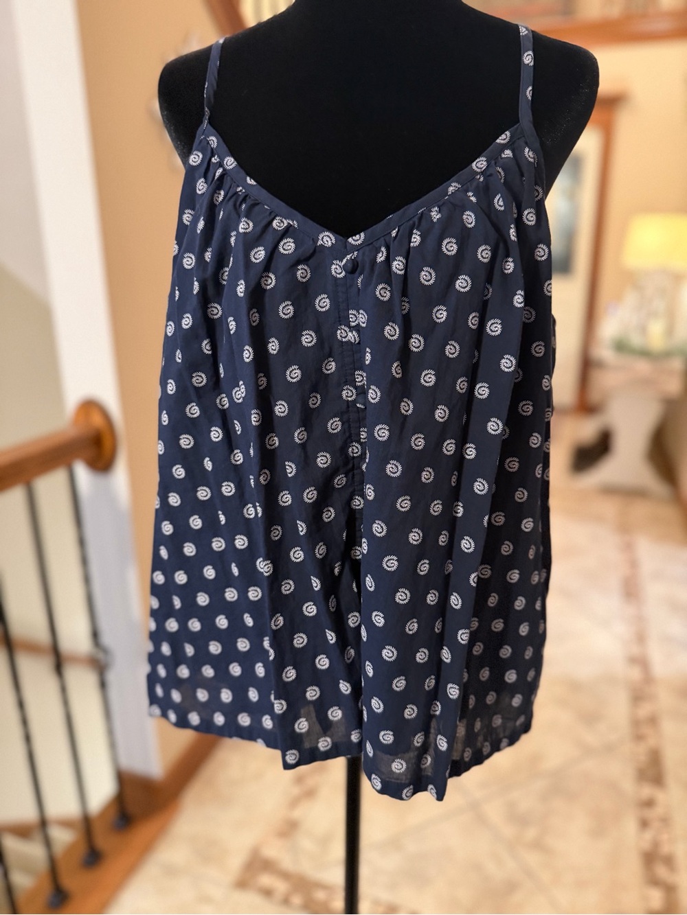 LOFT Navy White Print Button Front Cami Tank Top Size Medium NWOT